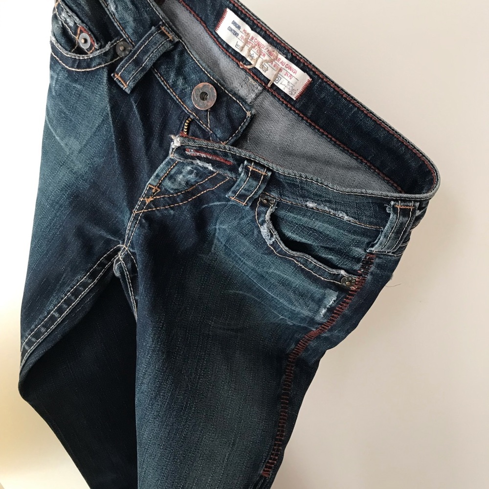 1921 Western Glove Works Low-rise Overstitched Flared Jeans Size 25 (Distressed)